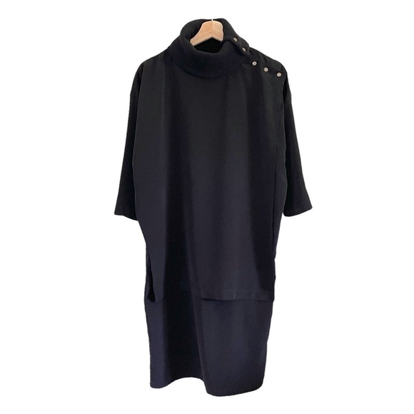 MM6 Maison Martin Margiela Mixed Media Layered Tunic Turtleneck Midi Dress Black - Picture 1 of 16